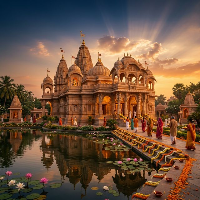 ISKCON Temple at golden hour — a majestic scene of devotion